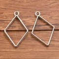 DIY silver alloy diamond frame pendant charms with open bezel and hanging loops - Rhombus Style