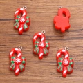 Christmas candy cane resin charms with red and white stripes and green bow for DIY crafts - No.2 Red Tie-Dye