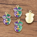 Set of 4 Mardi Gras mask charms in purple green and gold enamel with KC gold finish - No.4 Narrow Drama Mask Pendant