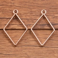 Pair of rose gold rhombus alloy pendant frames with hanging rings for DIY jewelry making - Rhombus Style / Rose Gold