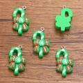 Green resin Christmas candy cane pendants with red bows for DIY jewelry making - No.2 Green