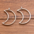 Pair of crescent moon alloy pendant frames in silver finish for DIY jewelry making - Moon Style