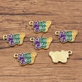 Golden Mardi Gras charms with colorful glitter and enamel for DIY jewelry making - No.6 Mardi Gras Text Sign Pendant