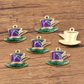 Purple and green glitter enamel mini hat charms in KC gold alloy for DIY jewelry - No.7 Tricolor Festive Hat Pendant