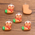 Set of 5 resin Christmas reindeer sock charms with metal loops for DIY jewelry making - Size 5