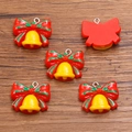 Resin Christmas bow bell charms with silver metal rings for DIY jewelry making - Size 6