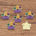 Glittery Mardi Gras enamel alloy pendants in purple, green, and gold with metal base - No.10 Text Nameplate Pendant