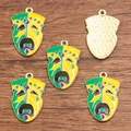 DIY Mardi Gras theater mask pendants in gold alloy with yellow and green enamel finish - No.11 Green Yellow Drama Mask Pendant