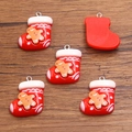 DIY Christmas resin sock pendant with gingerbread man decoration and silver metal ring - Size 8