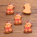 Orange resin Christmas bear pendants with metal loops for DIY holiday craft jewelry making - Size 10