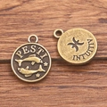 Vintage bronze Pisces zodiac charm with double-sided design for DIY jewelry - Antique Bronze - Pisces