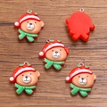 Cute resin Christmas bear charm with red hat and green scarf for DIY jewelry making - Size 14
