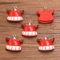 Christmas reindeer hat charms made of resin with metal rings for DIY jewelry making - Size 19