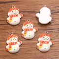 DIY Christmas resin snowman charms with orange striped hats and silver metal loops - Size 20