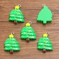 DIY green resin Christmas tree charms with red trunk and silver metal hanging rings - Size 22