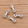 Silver dumbbell-shaped alloy beads with LIVE and LIFT engravings for DIY jewelry making - Large / Antique Silver