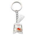 Transparent resin goldfish in a water bag pendant with a silver metal keychain ring - Red White Goldfish Resin #8