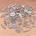 Assorted vintage silver DIY alloy charms including hearts and flowers on wood - Mixed Styles (30-45 Types) / 100g Pack / Gun Black