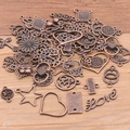 Assorted antique bronze alloy charms including hearts and stars for DIY jewelry making - Mixed Styles (30-45 Types) / 100g Pack / Red Bronze