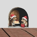 Detail of Christmas mouse hole wall sticker with 3D cute mice and holiday gifts - Mouse with Cake and Bag (fun-s52)