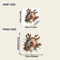 Detail view of 3D reindeer wall sticker showing sheet and finish dimensions in cm and inch - 29*29CM(fun-m469)