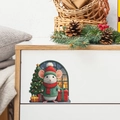 Detailed Christmas mouse wall sticker featuring a festive cartoon rat and tree on a white drawer - White Mouse with Green Scarf and Gift (fun-s56)