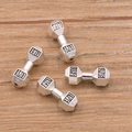 Silver dumbbell charm bead with LIVE and LIFT engravings for fitness DIY jewelry - Small / Antique Silver