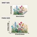 Dettaglio dell'adesivo murale floreale con misure del foglio e formato finale - Stile a Grappolo di Fiori ad Acquerello Fresco (fun-e328)