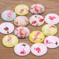 Lot de 13 cabochons ronds en verre motifs flamants roses pour création de bijoux DIY - Style de Motif de Flamant Rose (10K02)
