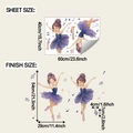 Detailed sheet size 40x60cm and finish layout for ballet girl cartoon wall stickers - Ballet Girls (fun-e332)