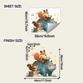 Detailed sheet and finish size dimensions for cute forest animal reading wall decals - Cartoon Animal Reading (fun-f864)