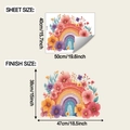 Detail view of rainbow flower wall stickers showing layout and finished dimensions - 40*50cm (fun-f868)