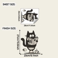 Détail du sticker chat montrant la mise en page de la planche et les dimensions finales - 25*29cm