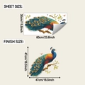 Detailed sheet size and finish dimensions for colorful peacock wall sticker - 30x60cm (fun-b198)
