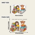 Detail view of wall sticker showing expert quote and little girls reading on books - 40x60cm