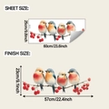 Detail showing watercolor birds on branches with red berries and product dimensions - 25*60CM (fun-f855)