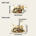 Detailed sheet and finish dimensions of cartoon autumn hedgehog and apple wall stickers - Cartoon Hedgehog Leaves (fun-g38) / 35x60cm