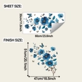 Blue flower and butterfly wall decal sheet size and finished size comparison view - 30*60cm/fun-b210