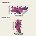 Dimensiones detalladas de la hoja y acabado para pegatinas de pared de rosas y vides - Estilo de Rosa Púrpura y Mariposa (fun-b207)