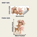 Layout del foglio e dimensioni finali dell'adesivo murale con cervo e ballerina - Ragazza Che Abbraccia un Cervo (fun-b208)