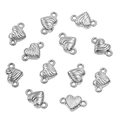 Silver stainless steel heart connectors with textured surface and dual rings for DIY jewelry - Style 7 Wavy Heart (6X9mm) / Steel
