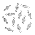 Silver rhodium plated diamond shaped pendant connectors with retro cross pattern for DIY jewelry - Style 2 Rhombus (6X12mm) / Steel