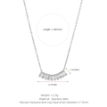 Silver stainless steel necklace with curved cubic zirconia pendant and size dimensions - Rectangular Row Zirconia Necklace / White Gold