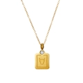 Golden titanium steel Taurus necklace featuring a square pendant with a sparkling zircon - Gold - Taurus