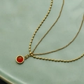 Double-layer 18K gold plated steel necklace with a red carnelian agate pendant - Red Agate Necklace