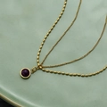 Double-layered 18K gold plated necklace with rice beads and red agate pendant - Amethyst Necklace