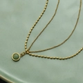 Vintage double layer necklace with green agate pendant and 18K gold plated rice beads - Green Aventurine Necklace