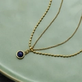 Vintage layered gold necklace with round blue lapis lazuli stone pendant - Blue Sandstone Necklace