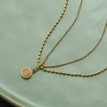 Double-layered 18K gold plated titanium steel necklace with pink natural stone pendant - Rose Quartz Necklace