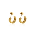 18k gold plated stainless steel C-shaped hoop earrings with diamond-cut texture - Diamond-Cut Texture Style (5626806050419) / Gold